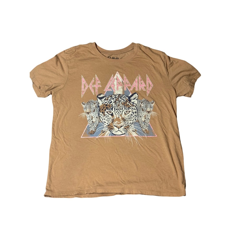 Def‎ Leppard Graphic T-Shirt Tan Brown Leopards Band Tee Small 4-6